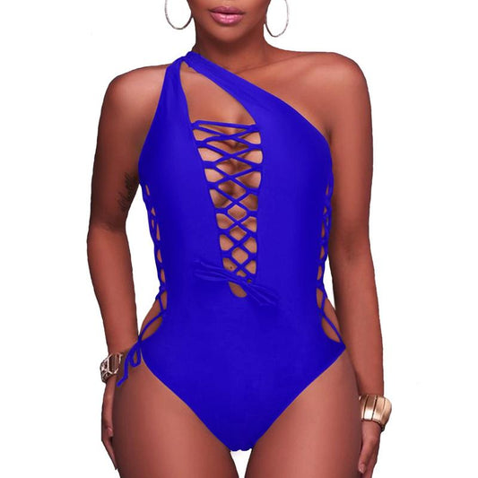Holipick Women Sexy One Piece Swimsuit One Shoulder Bathing Suit Lace up Swimwear
