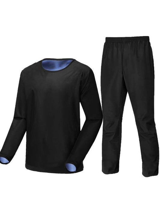 Men's Solid Long Sleeve Tee and Elastic Waist Pants Sauna Suit Set - Sportswear for Gym Workouts and Running, Men's Tracksuits and Outdoor Clothing, Fall 2024 Collection