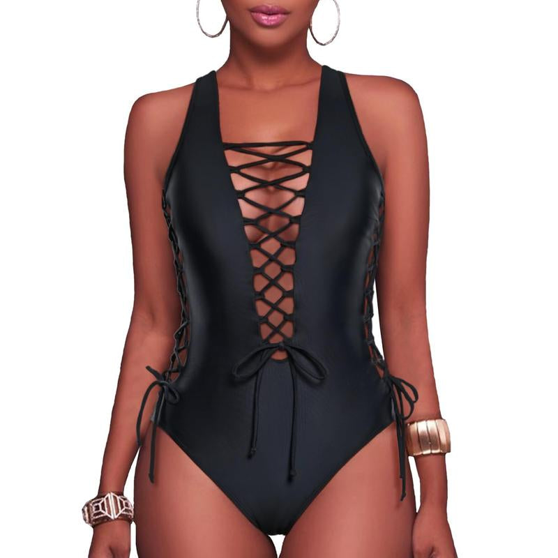 Holipick Women Sexy One Piece Swimsuit One Shoulder Bathing Suit Lace up Swimwear