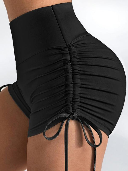 Women'S Solid Ruched Drawstring Sports Shorts, Sporty High Waist Skinny Shorts, Gym Shorts, Gym Clothes, Back to School Outfits, Ladies Sportswear for Indoor Outdoor Wear