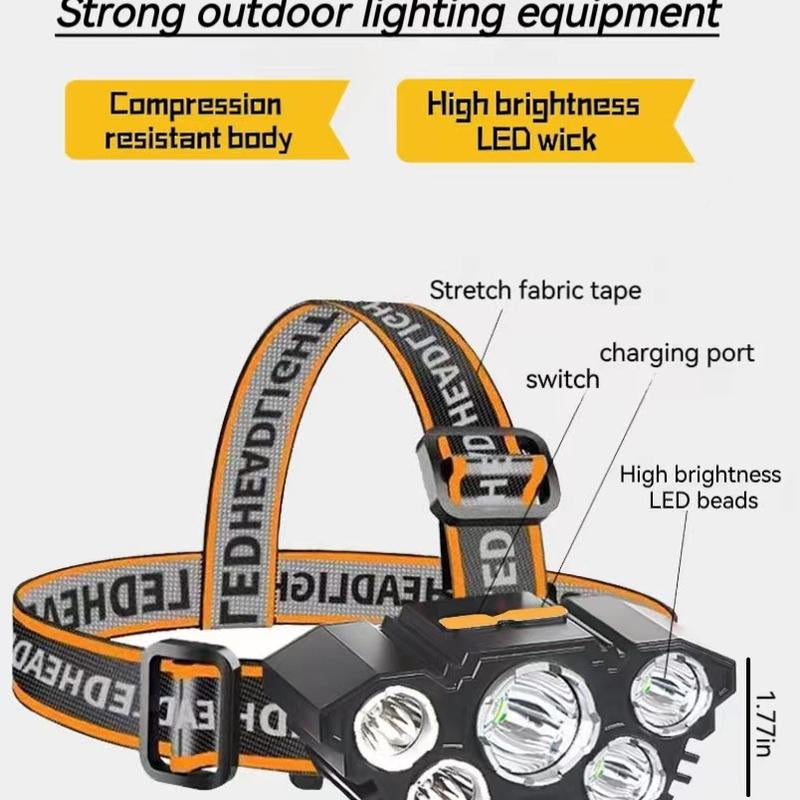 Headlamp Rechargeable, 800Lm Ultra Bright 5 LED Headlight Flashlight, USB Rechargeable Portable Headlamps, Waterproof Forehead Flashlight with 3 Modes Light for Outdoors Camping Hunting Hiking Fishing Reading Hard Hat