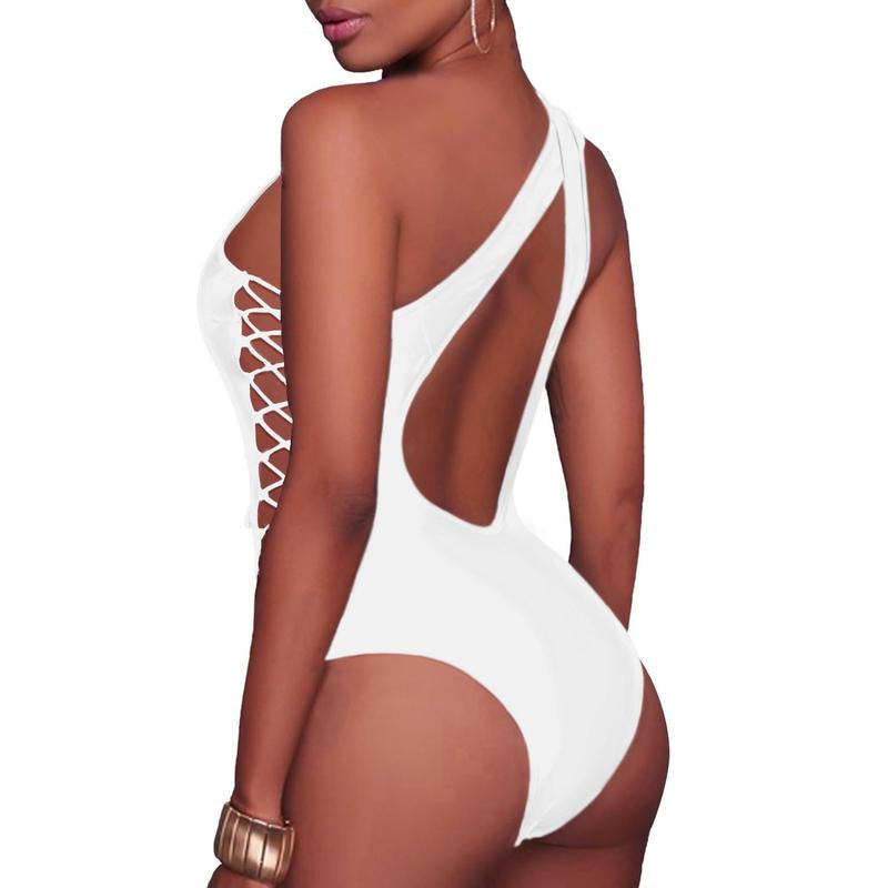 Holipick Women Sexy One Piece Swimsuit One Shoulder Bathing Suit Lace up Swimwear