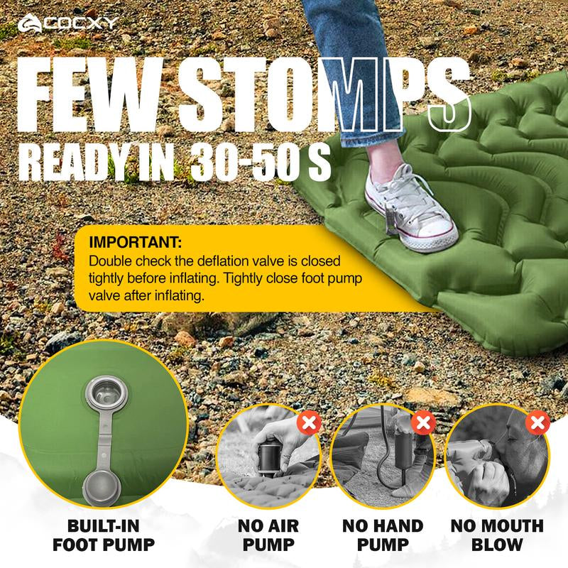 COCXY Sleeping Pad for Camping Ultralight Inflatable Sleeping Mat with Pillow & Built-In Foot Pump, Self Inflating for Traveling Backpacking, Hiking Air Mattress