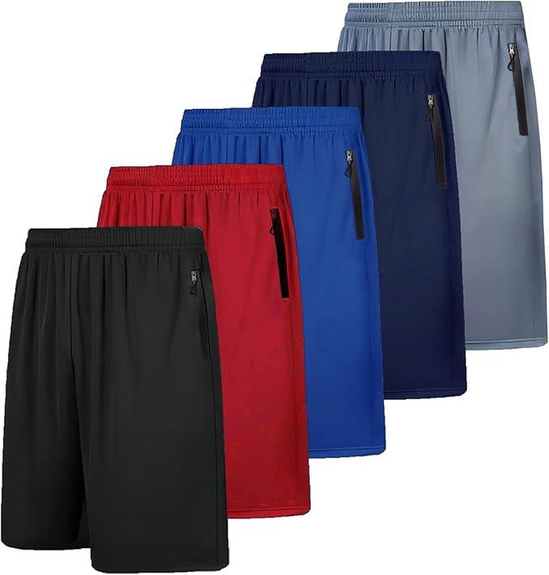 RPOVIG 5-Pack Men'S Workout Shorts Sets 5 Pack with Zippered Pockets Basketball Gym Activewear Athletic Mesh Shorts Sport Jogger