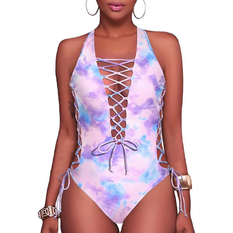Holipick Women Sexy One Piece Swimsuit One Shoulder Bathing Suit Lace up Swimwear