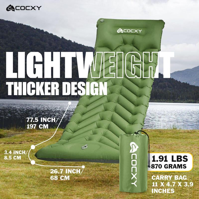 COCXY Sleeping Pad for Camping Ultralight Inflatable Sleeping Mat with Pillow & Built-In Foot Pump, Self Inflating for Traveling Backpacking, Hiking Air Mattress
