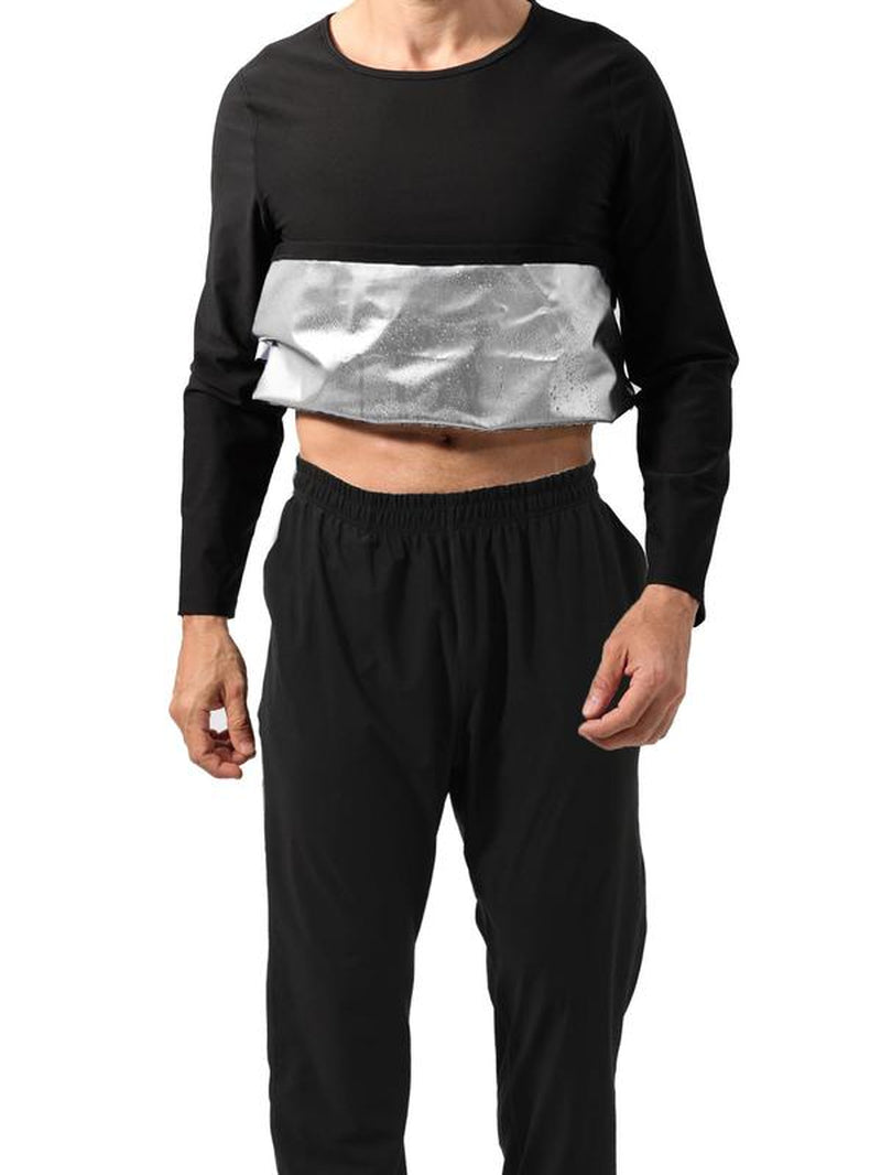 Men's Solid Long Sleeve Tee and Elastic Waist Pants Sauna Suit Set - Sportswear for Gym Workouts and Running, Men's Tracksuits and Outdoor Clothing, Fall 2024 Collection