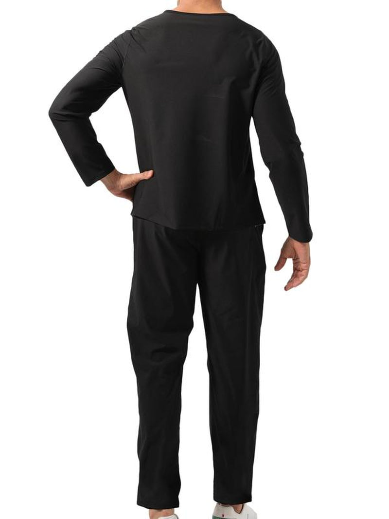 Men's Solid Long Sleeve Tee and Elastic Waist Pants Sauna Suit Set - Sportswear for Gym Workouts and Running, Men's Tracksuits and Outdoor Clothing, Fall 2024 Collection