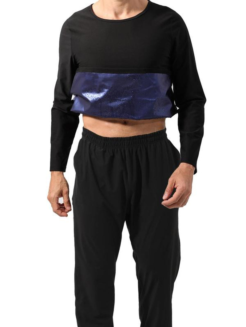 Men's Solid Long Sleeve Tee and Elastic Waist Pants Sauna Suit Set - Sportswear for Gym Workouts and Running, Men's Tracksuits and Outdoor Clothing, Fall 2024 Collection