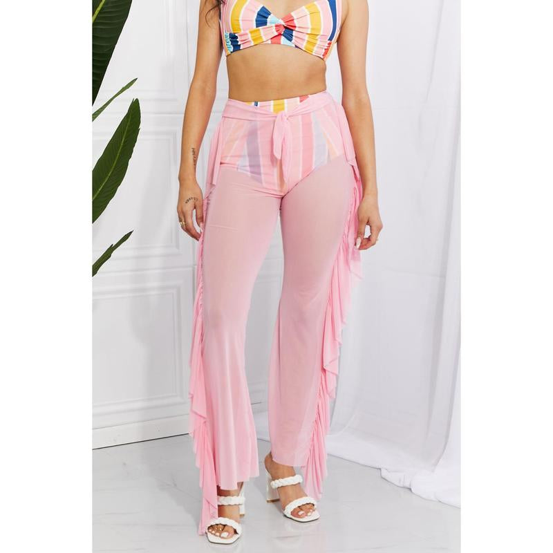 Marina West Swim Take Me to the Beach Mesh Ruffle Cover-Up Pants