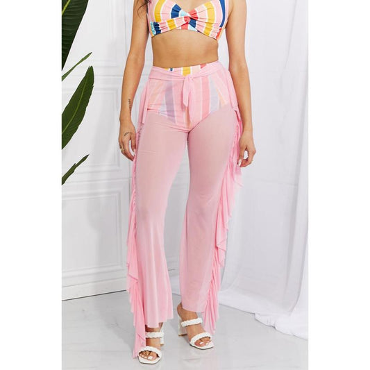 Marina West Swim Take Me to the Beach Mesh Ruffle Cover-Up Pants