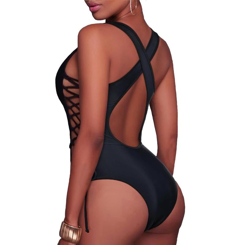 Holipick Women Sexy One Piece Swimsuit One Shoulder Bathing Suit Lace up Swimwear