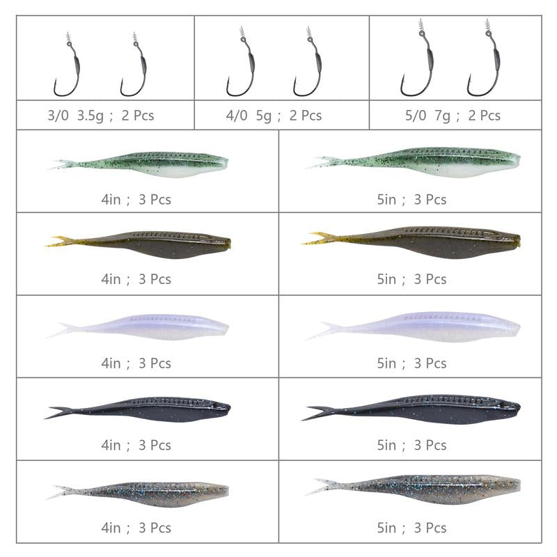 Bombrooster Fishing Baits Paddle Tail Swimbaits, 15Pcs/25Pcs/30Pcs/40Pcs Soft Plastic Lures Jerkbait Fishing Lure