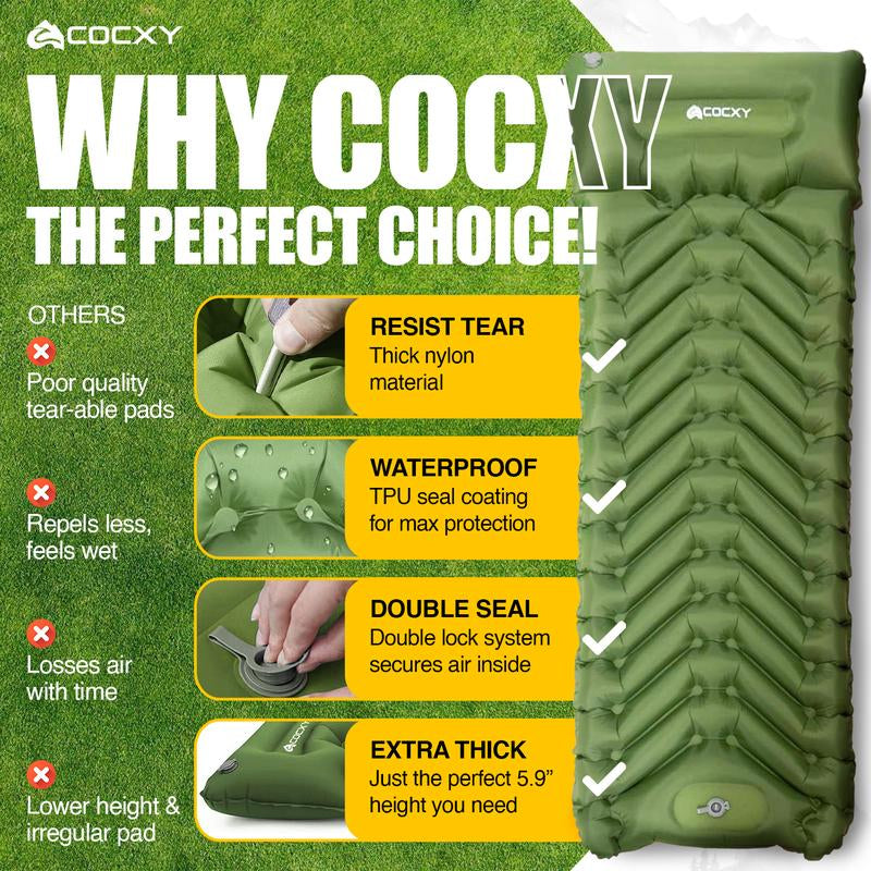 COCXY Sleeping Pad for Camping Ultralight Inflatable Sleeping Mat with Pillow & Built-In Foot Pump, Self Inflating for Traveling Backpacking, Hiking Air Mattress