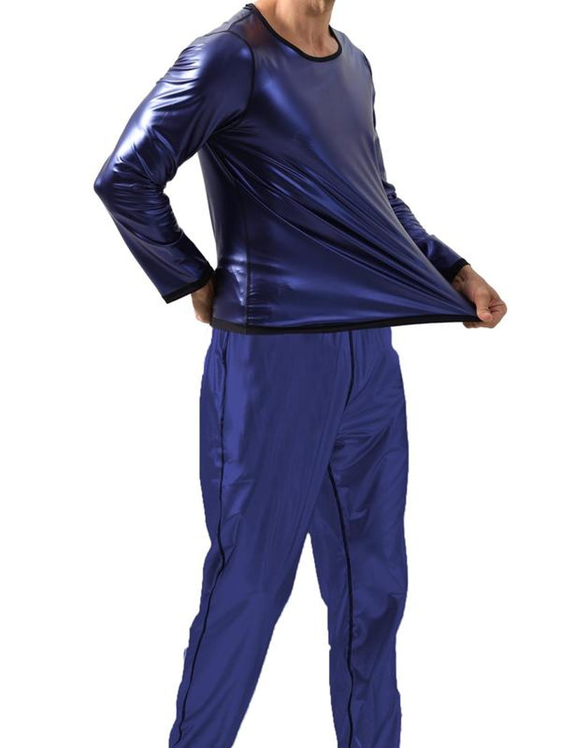 Men's Solid Long Sleeve Tee and Elastic Waist Pants Sauna Suit Set - Sportswear for Gym Workouts and Running, Men's Tracksuits and Outdoor Clothing, Fall 2024 Collection