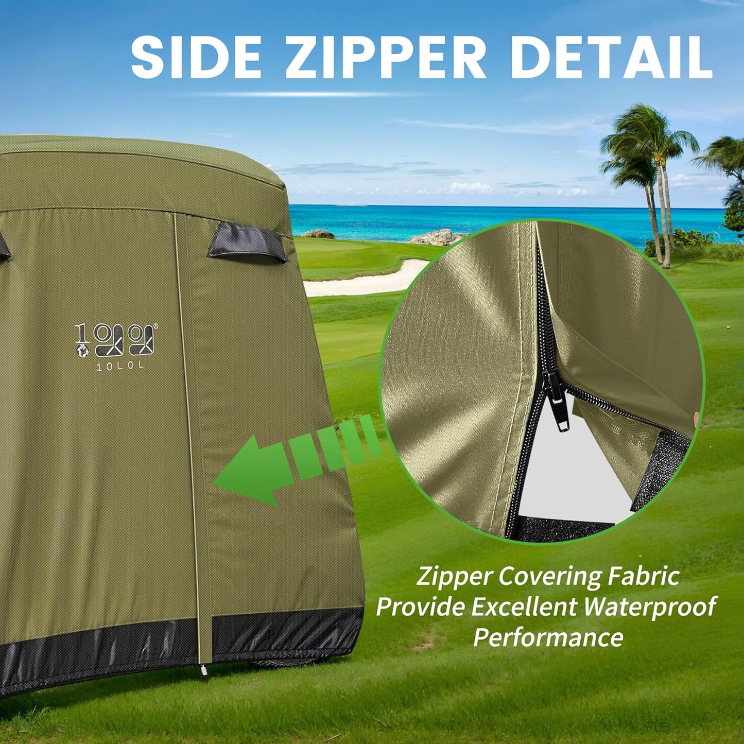 2/4 Passenger Golf Cart Cover Fits for Yamaha EZGO Club Car, 420D Waterproof Durable Polyester Golf Cart Cover with Three Zipper Doors Windproof Sunproof - Black/Army Green/Sliver