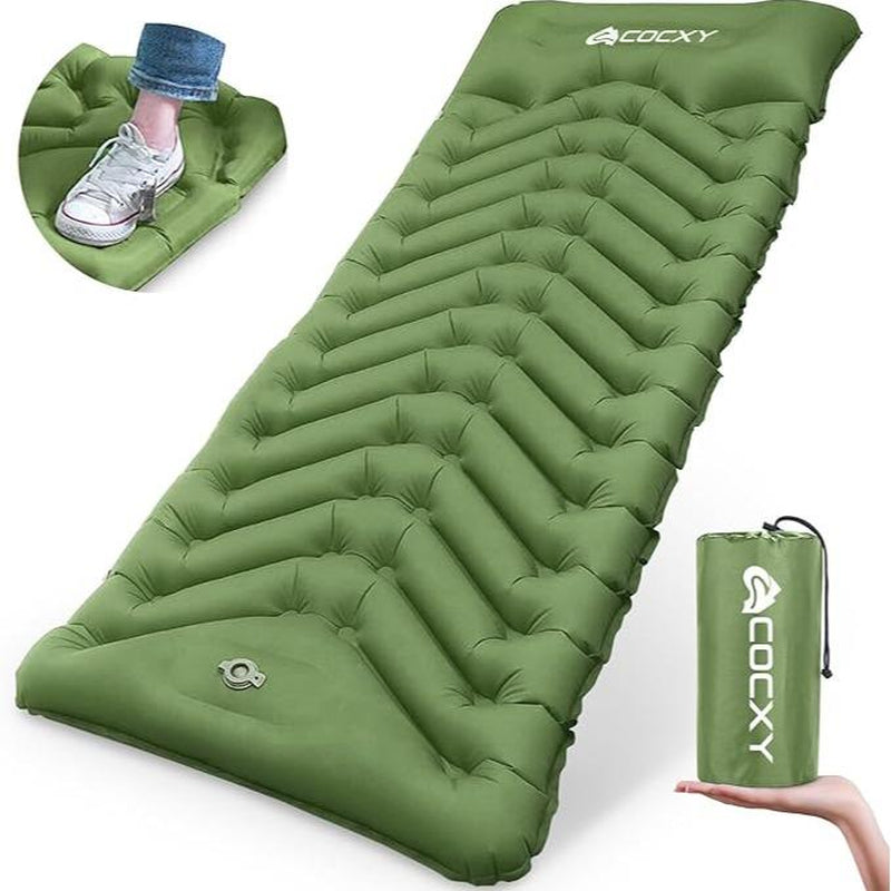COCXY Sleeping Pad for Camping Ultralight Inflatable Sleeping Mat with Pillow & Built-In Foot Pump, Self Inflating for Traveling Backpacking, Hiking Air Mattress