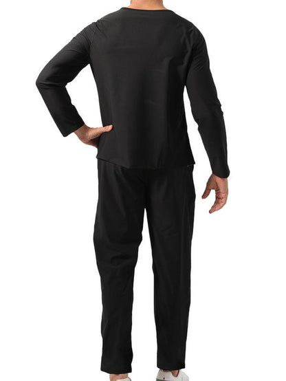 Men's Solid Long Sleeve Tee and Elastic Waist Pants Sauna Suit Set - Sportswear for Gym Workouts and Running, Men's Tracksuits and Outdoor Clothing, Fall 2024 Collection