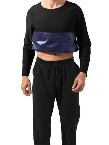 Men's Solid Long Sleeve Tee and Elastic Waist Pants Sauna Suit Set - Sportswear for Gym Workouts and Running, Men's Tracksuits and Outdoor Clothing, Fall 2024 Collection